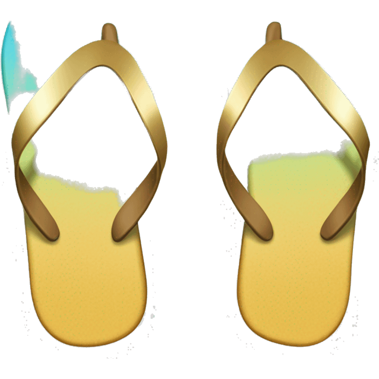 Realistic metallic gold and light blue gradient pair of summer flip flops isolated. emoji