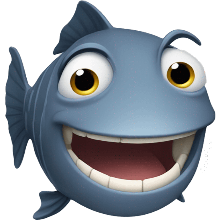 A fish laughing like a dog, with his eyes closed and mouth wide open. emoji