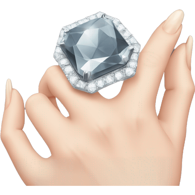 diamond ring on hand with nails emoji