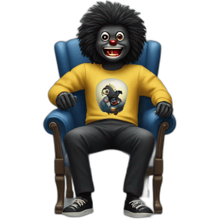 Gollywog sitting in a chair getting an electric shock emoji