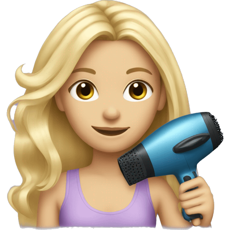 blonde girl holding a hair dryer and brush emoji