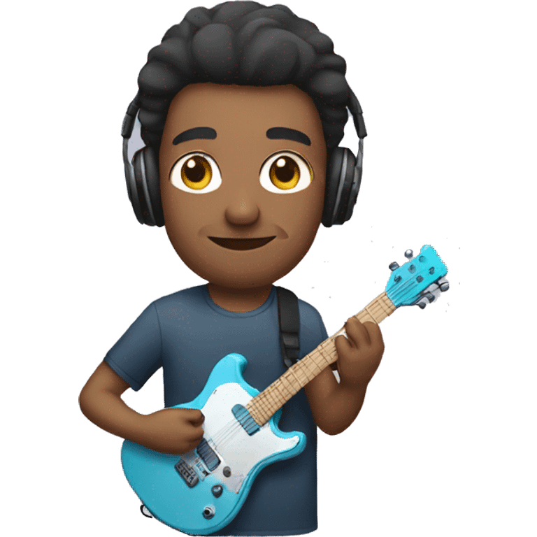 A man with headphones and a guitar emoji