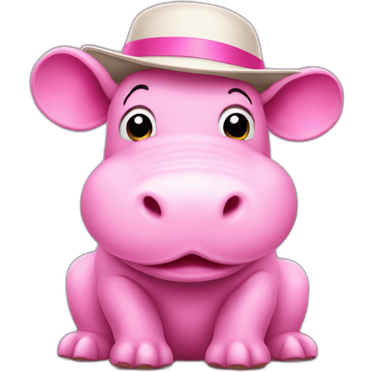 cute pink hippo wearing cricket hat emoji