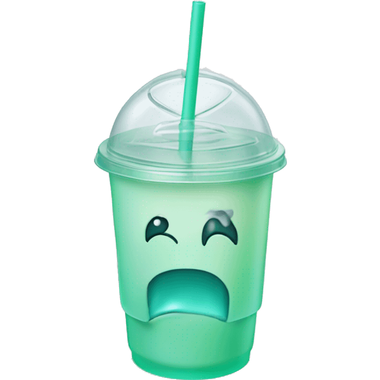 Realistic plastic cup and lid with Transluscent mint green and large ice cubes inside and one straw through the top of the lid. emoji