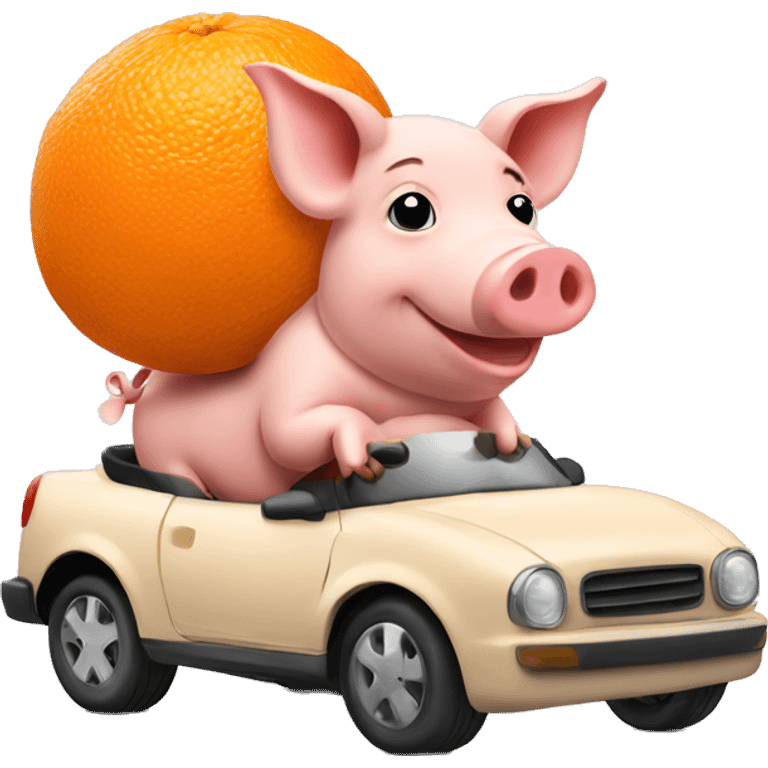 Pig driving orange car emoji