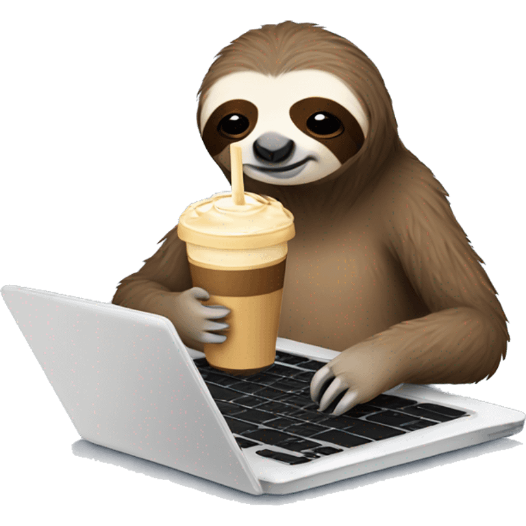 tired sloth with laptop and ice latte emoji