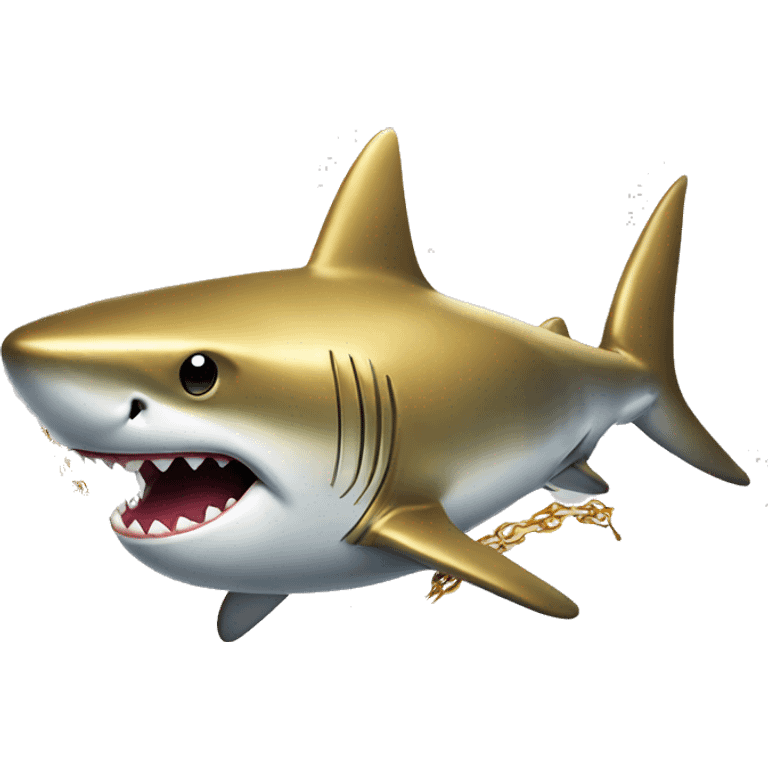 realistic gold shark wearing chain and wrapping  emoji