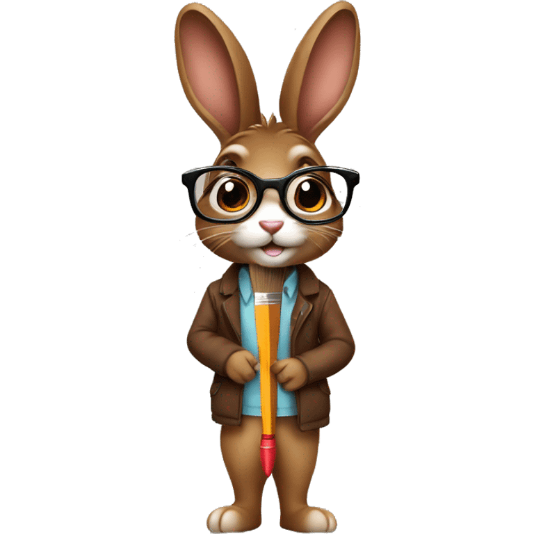 Female Brown bunny with a paintbrush and glasses  emoji