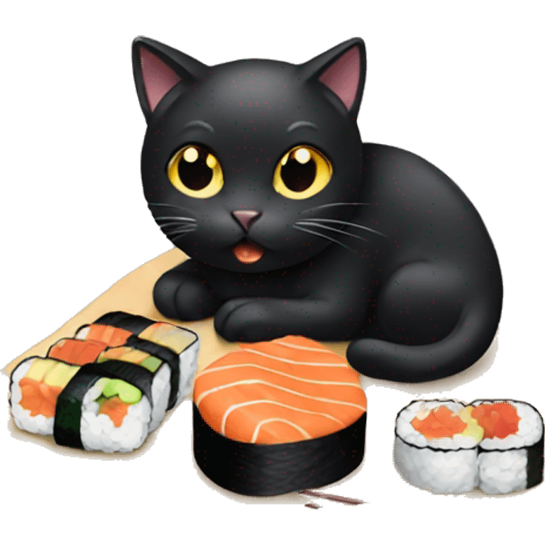 Black cat eating sushi emoji