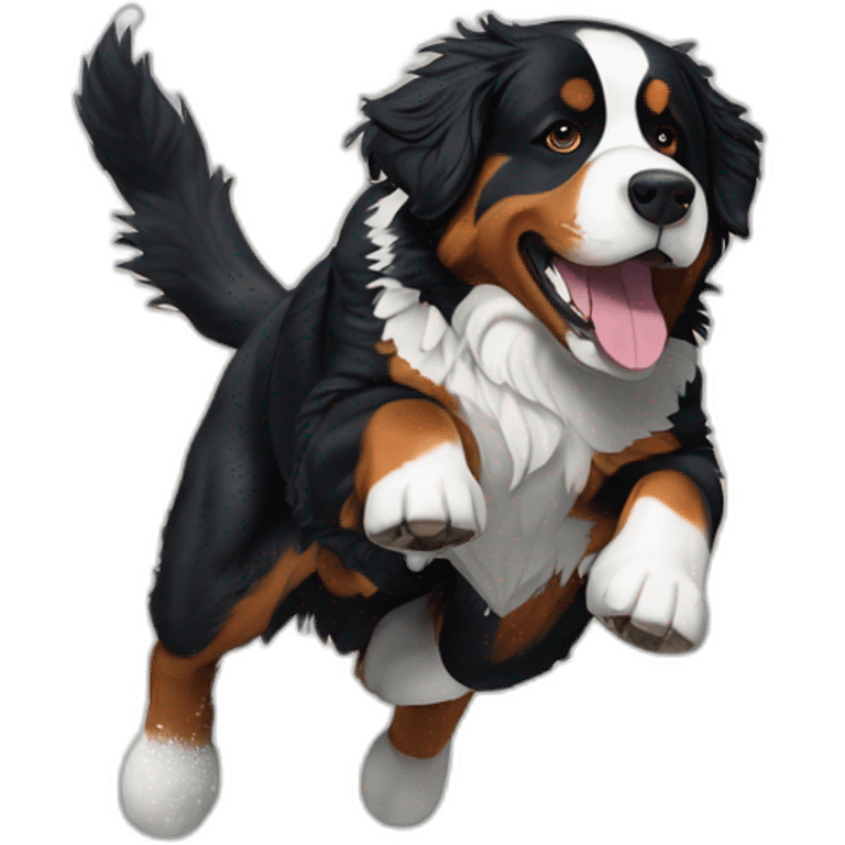 Bernese mountain dog jumping on snow emoji