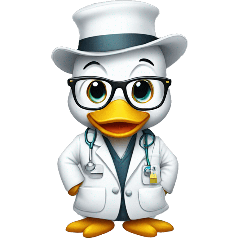 A cute duck wearing  glasses and labcoat emoji