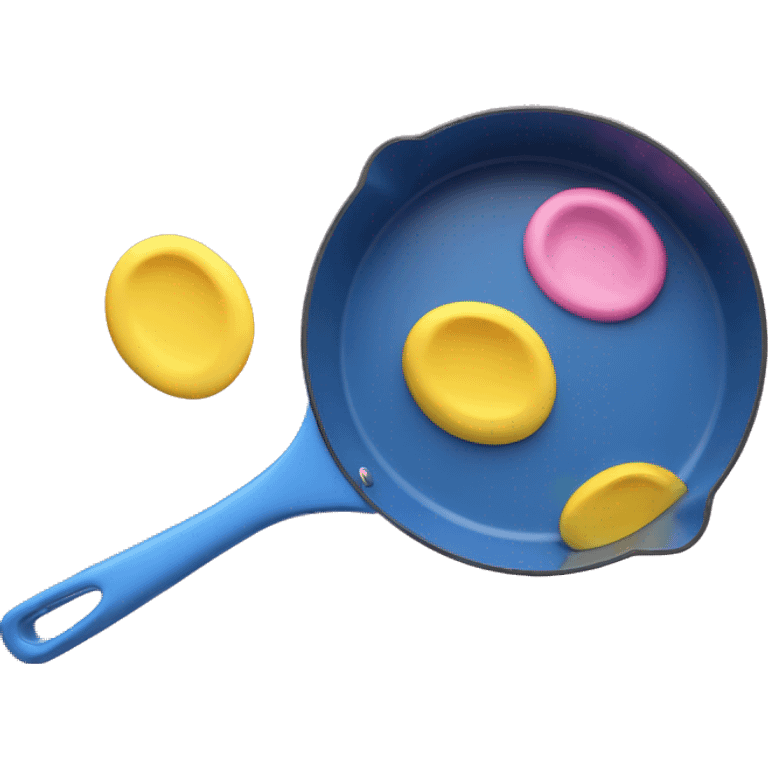 blue, yellow, and pink frying pan with one handle emoji