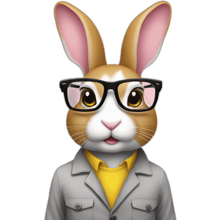 Specialist rabbit pink with glasses black wears shirt yellow emoji