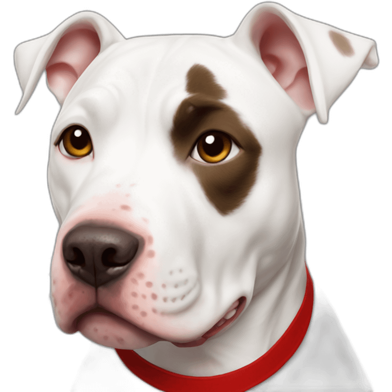 White pitbull dog with brown spot on left eye and red bandana emoji