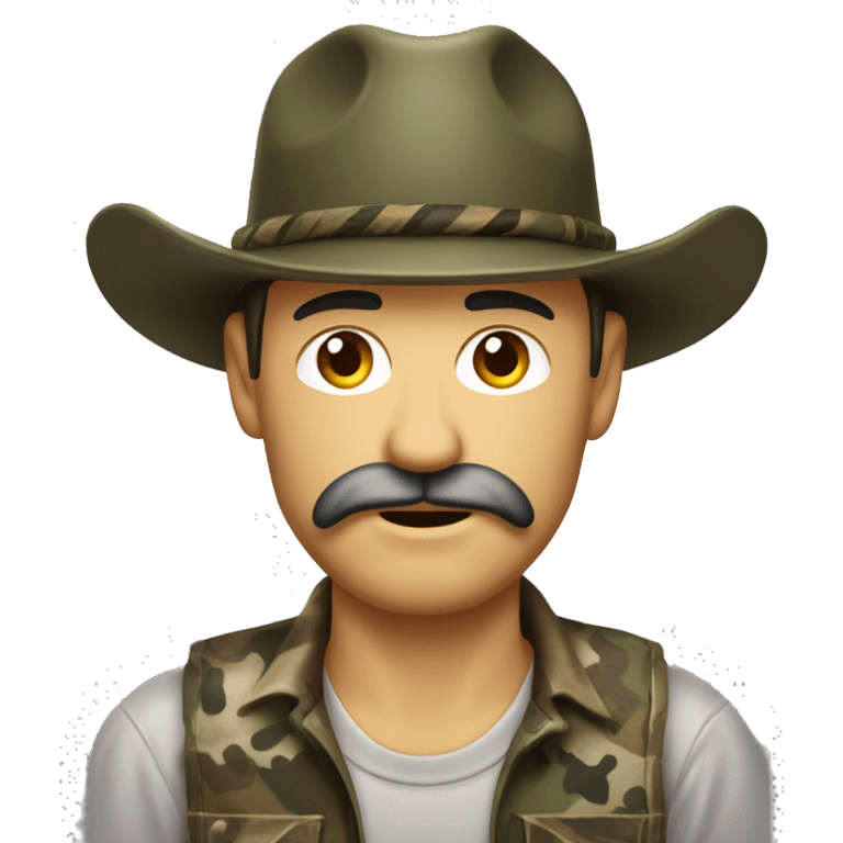 Redneck country man wearing old school camo with a brown mullet and mustache wearing a trucker hat emoji