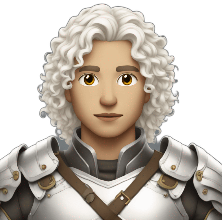 androgynous guy white long curly hair armor emoji