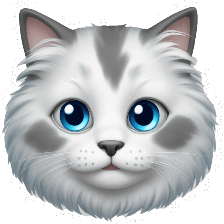 Fluffy white grey cat with blue eyes emoji