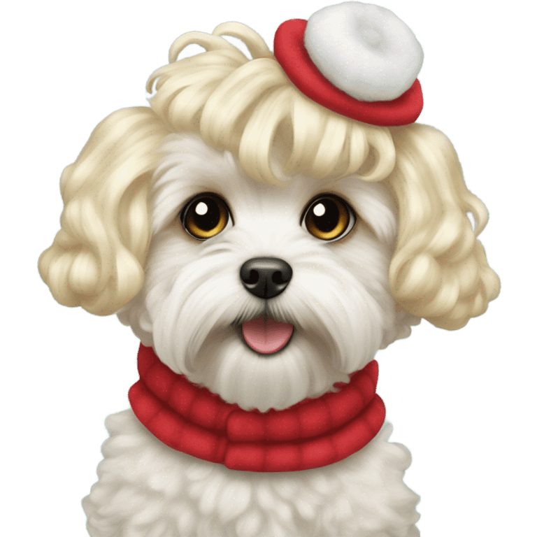 Maltipoo dressed like Cindy Lou-who emoji