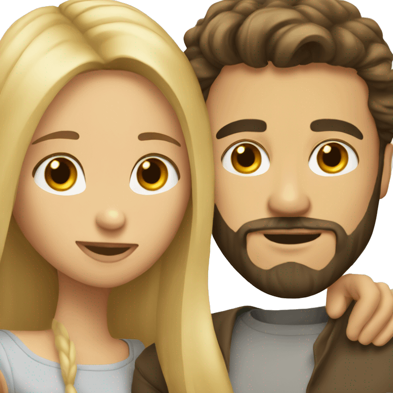 Brunette guy with beard kissing blond girl with long hair emoji