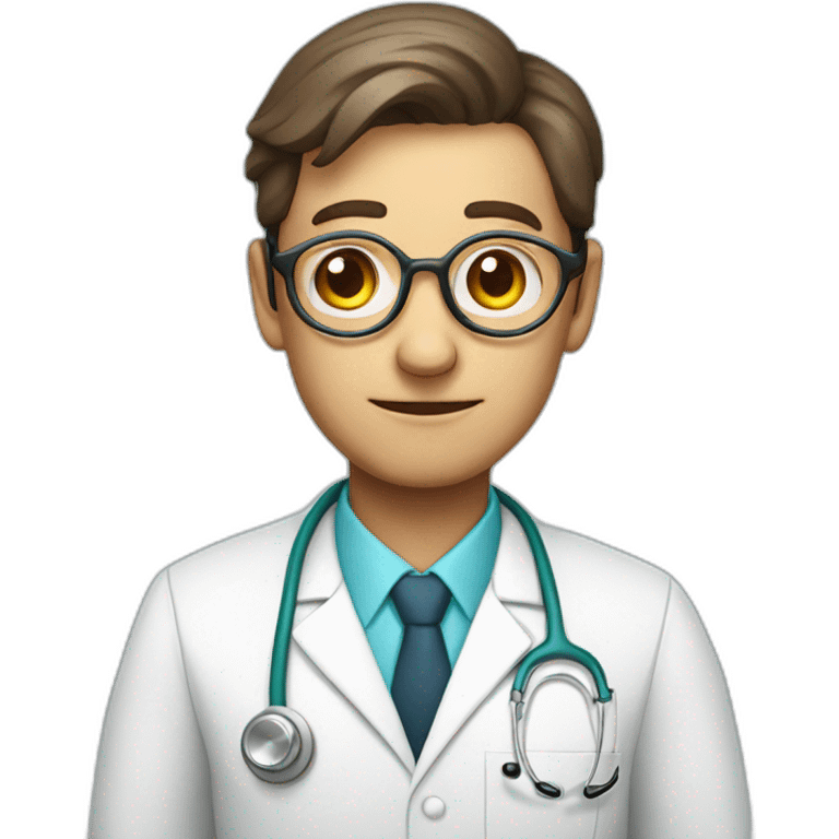 Doctor with round spectacles with large brain in his hand emoji