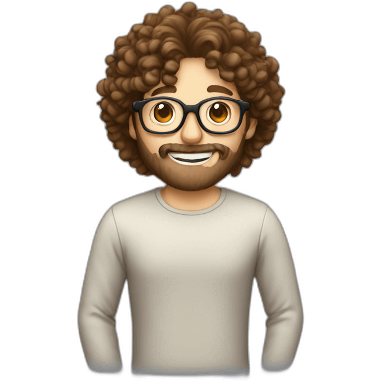 male with brown curly hair with a small brown Beard and round glasses eating cousous emoji