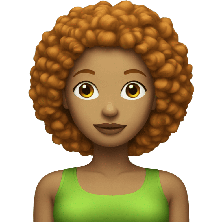 ginger afro fair skinned woman with green tube top emoji