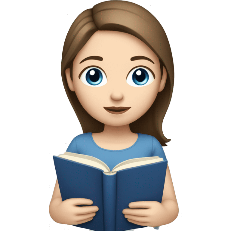 Girl with straight chin length brown hair and pale skin tone and blue eyes reading a book  emoji