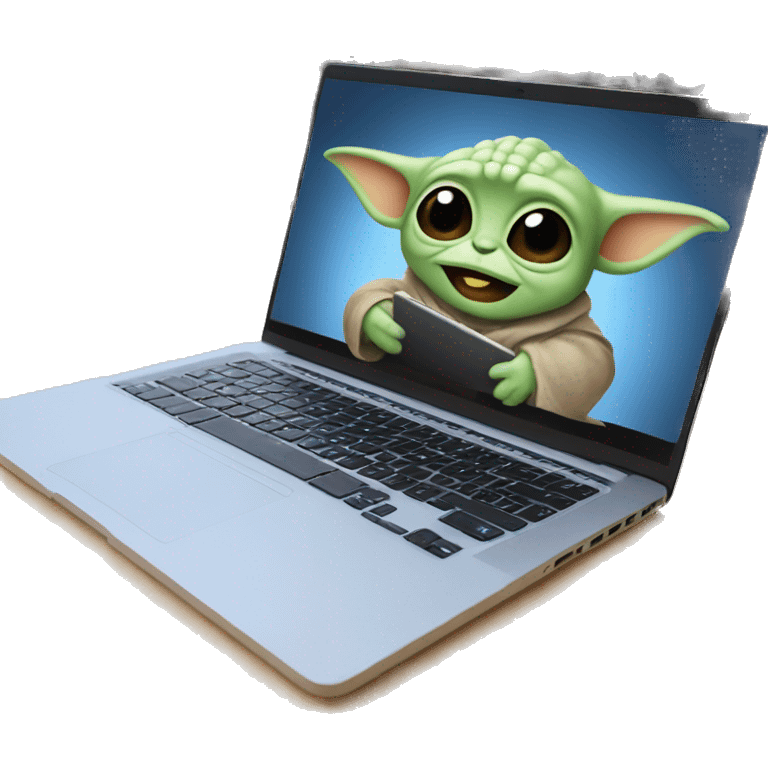 Grogu from Star Wars with a laptop emoji