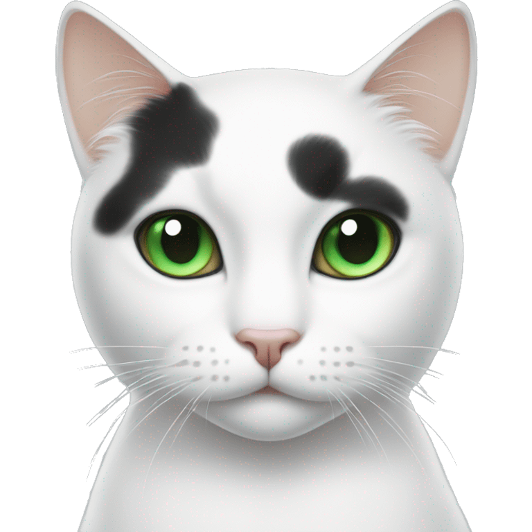 white cat with green eyes and Black spot on the head emoji