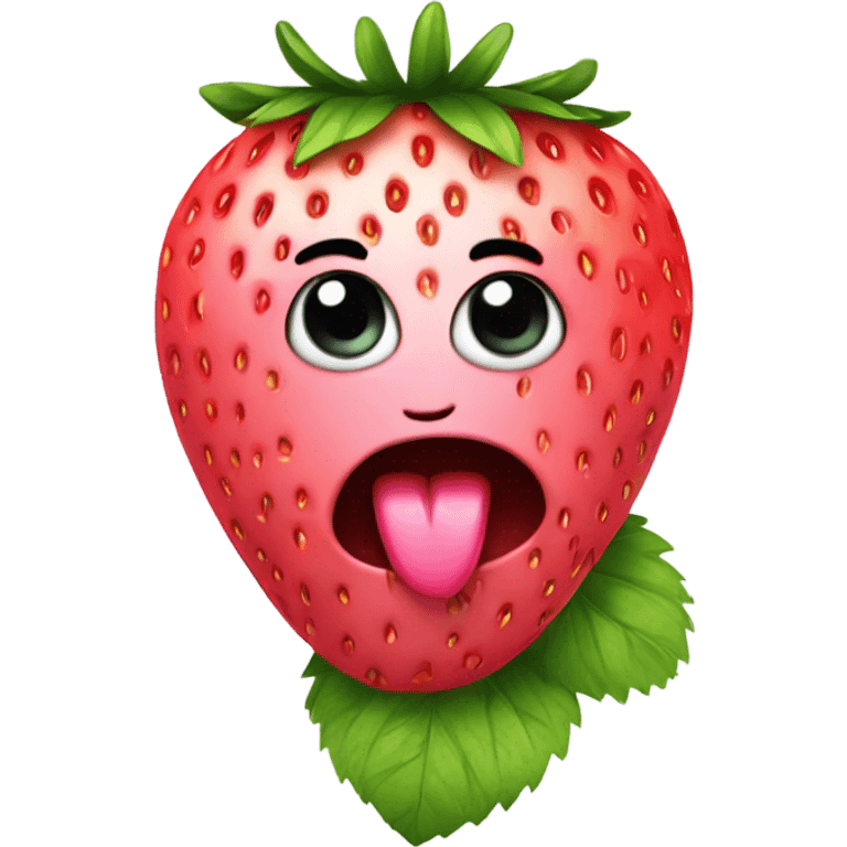 Crying cute strawberry with eyelashes with pink bow on top emoji