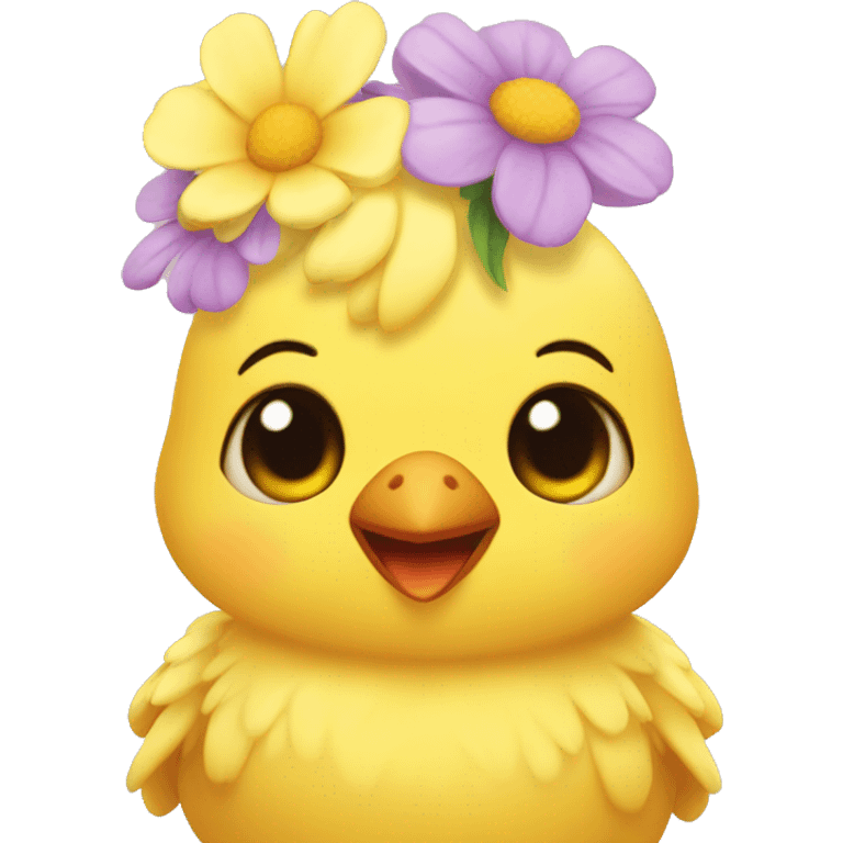 Cute small yellow chick with a flower on its head emoji