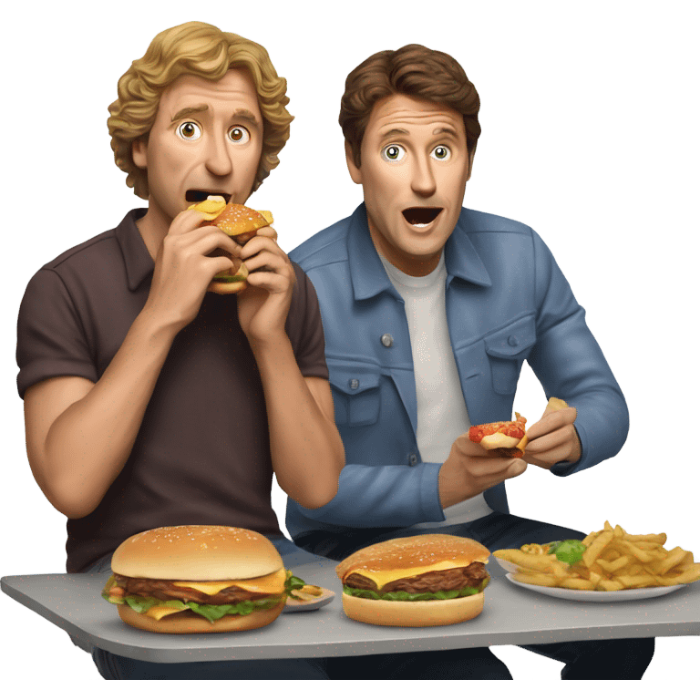 Glenn Robbins and Dave O'Neil eating burgers emoji