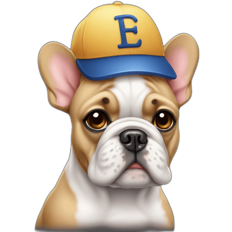 Bouledogue français avec une casquette emoji