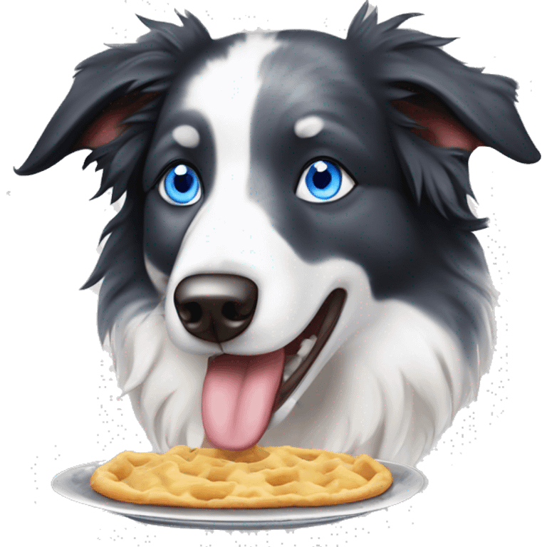 Blue eyes Seal merle Border collie eating emoji