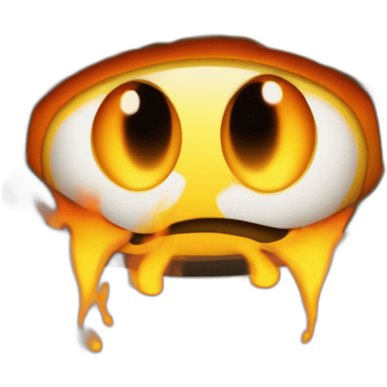 a cartoonish yellow-orange figure from Burny Games, with a dome-shaped body, flames at the top, large dark eyes, and a red tongue emoji