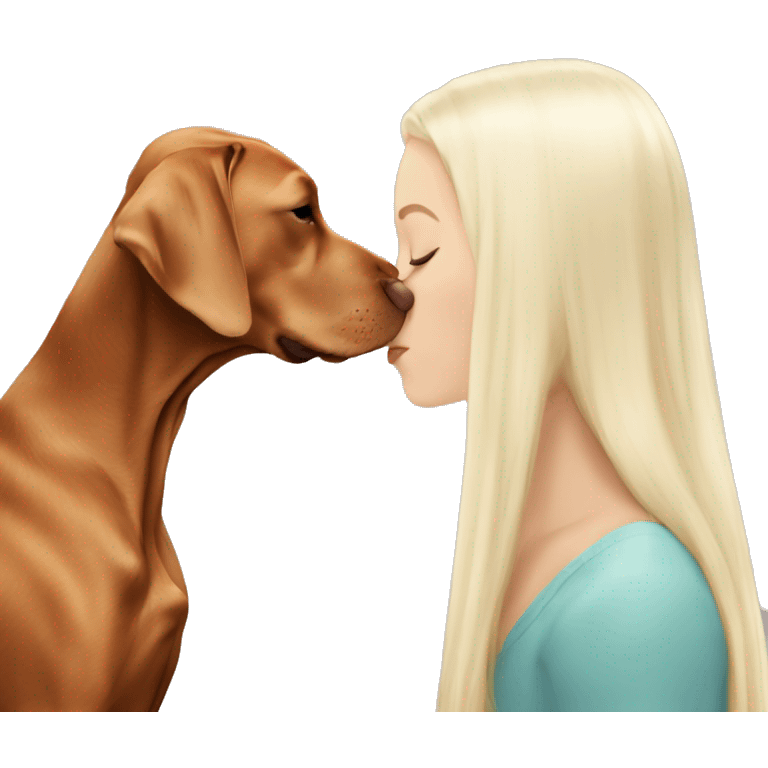 Pretty long white blonde hair girl kissing vizsla  emoji