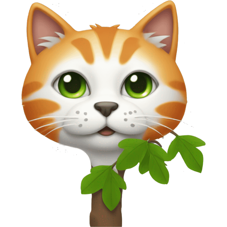 Cat with tree color White  and orange with Green eyes emoji