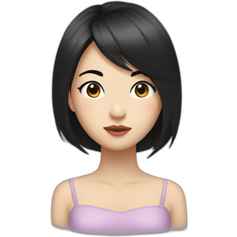 wasian girl with black hair and eyeliner from head to chest emoji