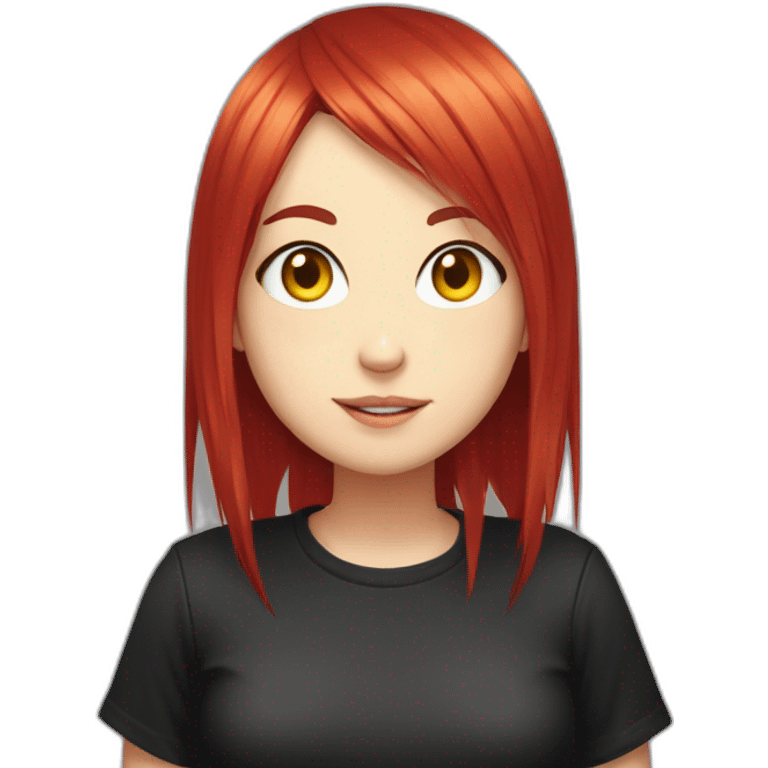 (gril) makima from the manga chainsawman with red hair fringe, yellow eyes with a circle inside and a black shirt emoji