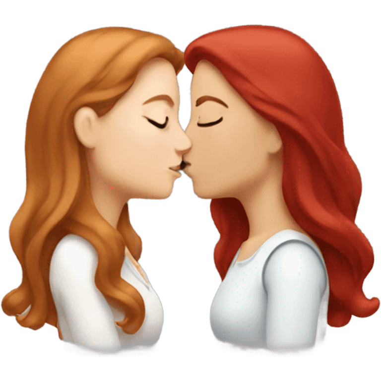 White long brown hair woman and red hair woman kissing emoji