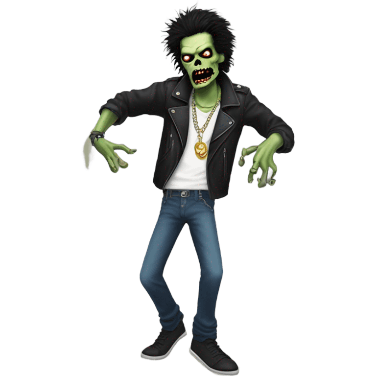 dancing black haired sid vicious zombie, wearing a necklace which has a padlock on it emoji