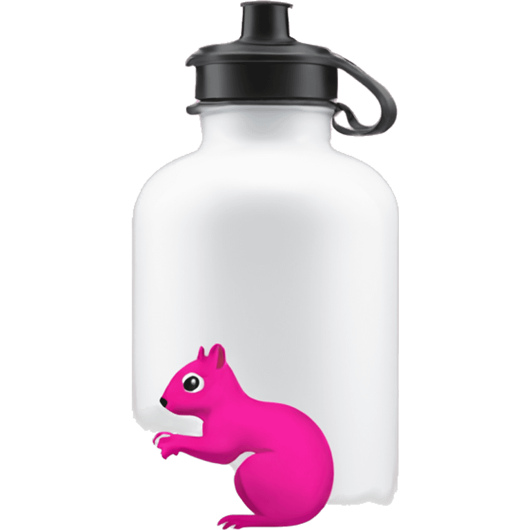 White water bottle with a pink squirrel logo emoji