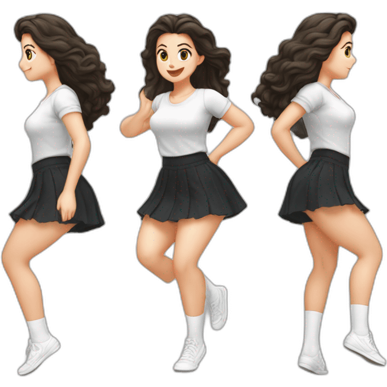 alistic-full-body-caucasian-curvy-beauty-jumping-short-black-skirt-back-and-front-views-strong-wind-knickers-long-white-socks emoji