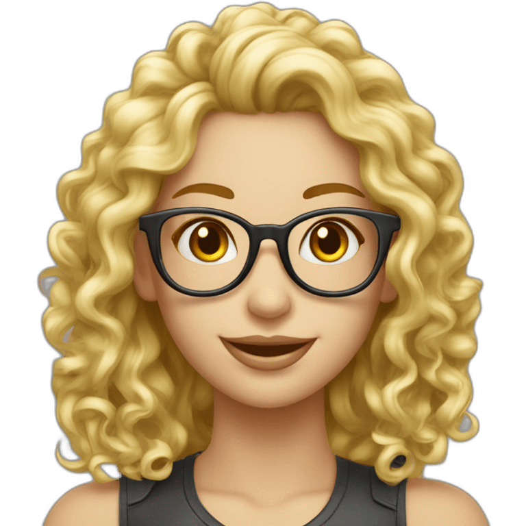 Mujer pelo largo rizado mechas rubia gafas metalicas emoji