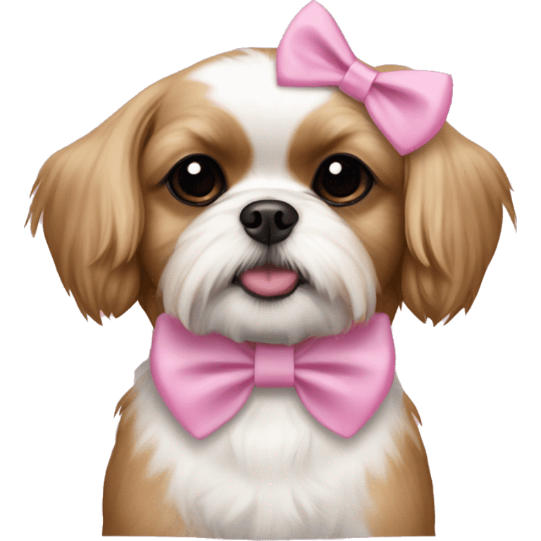 Light brown and white shih tzu mix chihuahua with pink bow on head emoji