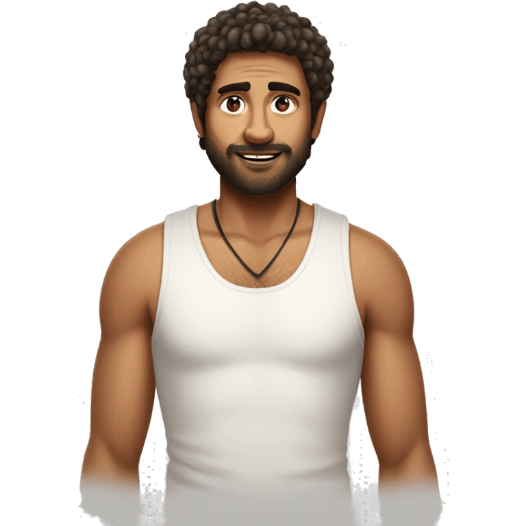 german and indian man with shaggy haircut, white tank top emoji