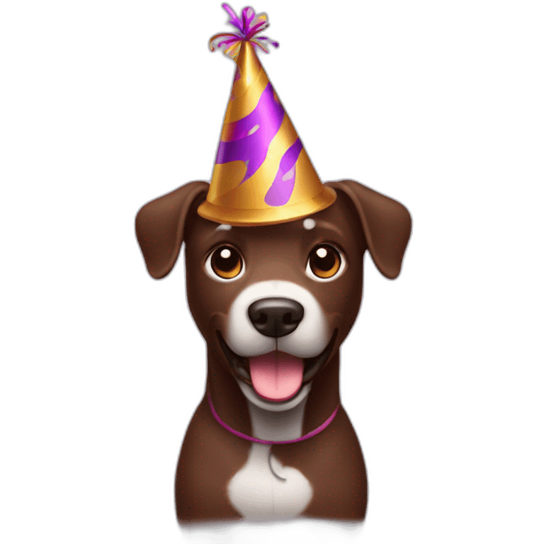 dancing fully chocolate brown dog with a party hat emoji