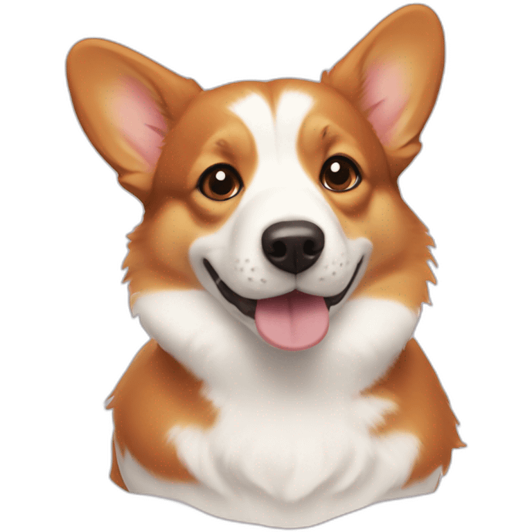 red-headed tricolor corgi with white ducks emoji