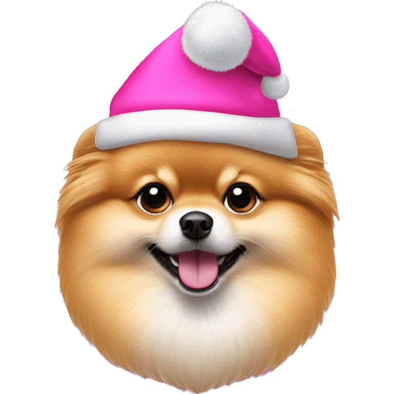 Pomeranian dog with pink christmas hat emoji