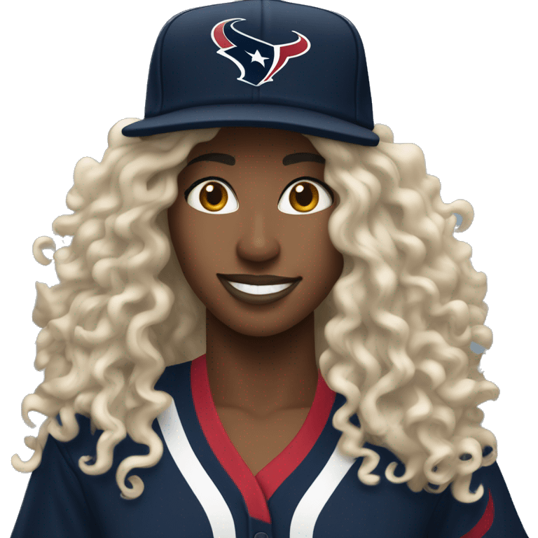 HOUSTON TEXANS baseball hat woman with long curly hair  emoji